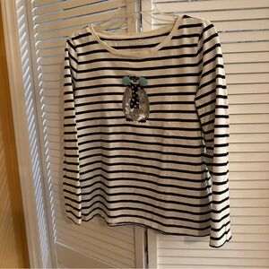 Talbots White and Black Striped Top
